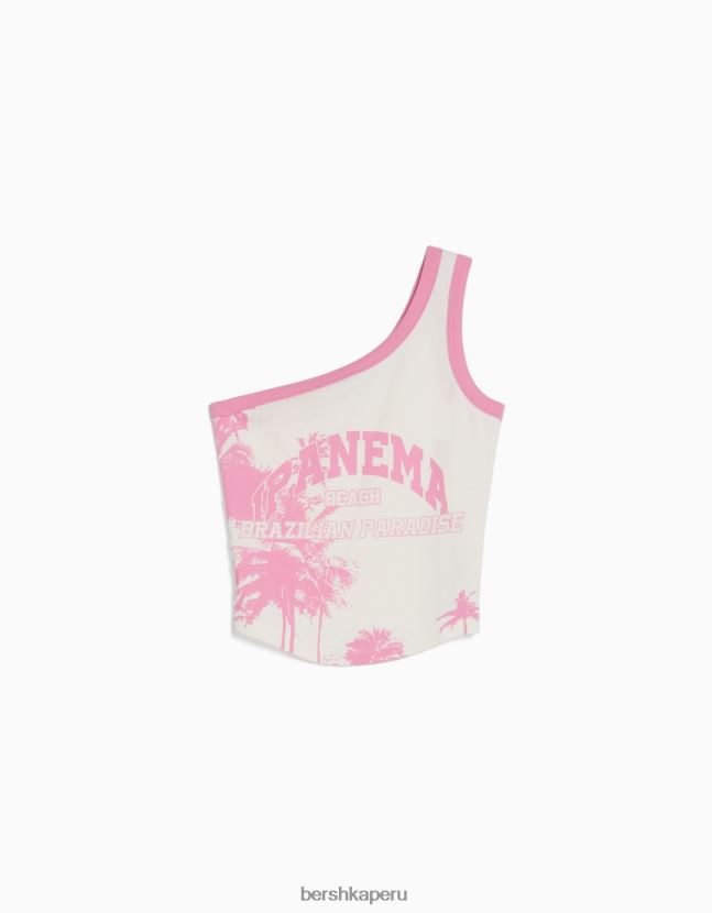 blanquecino Bershka mujer camiseta corta estampada con tiras 806J6B655
