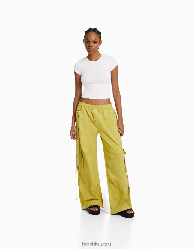 blanquecino Bershka mujer camiseta de canalé manga corta 806J6B347