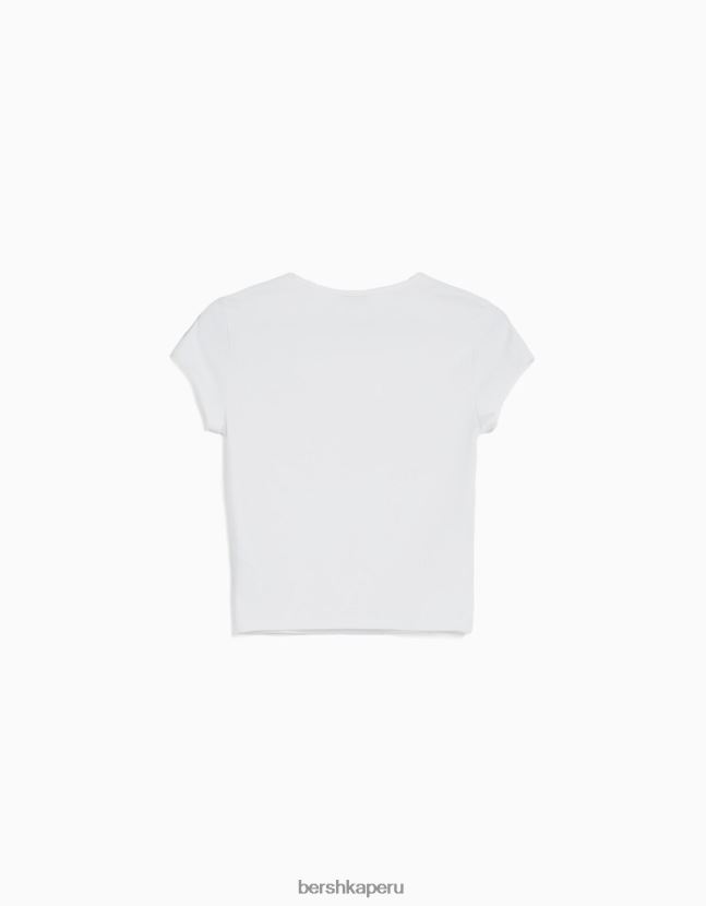 blanquecino Bershka mujer camiseta de canalé manga corta 806J6B347