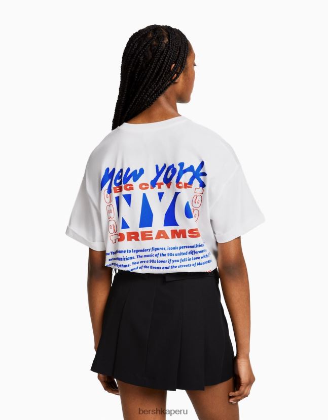 blanquecino Bershka mujer camiseta de manga corta con estampado 806J6B404