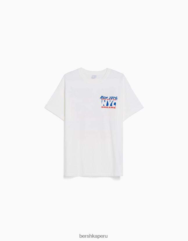 blanquecino Bershka mujer camiseta de manga corta con estampado 806J6B404