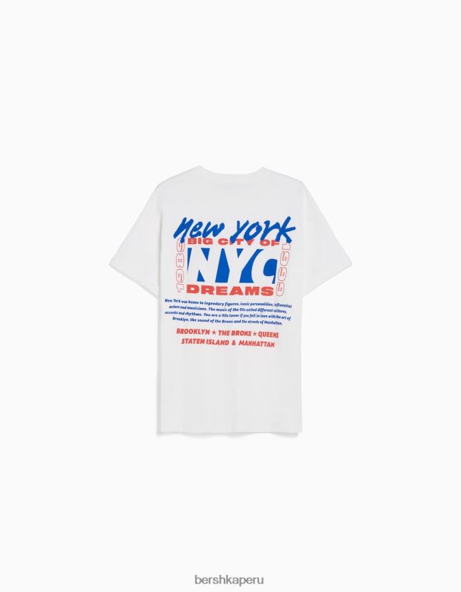 blanquecino Bershka mujer camiseta de manga corta con estampado 806J6B404