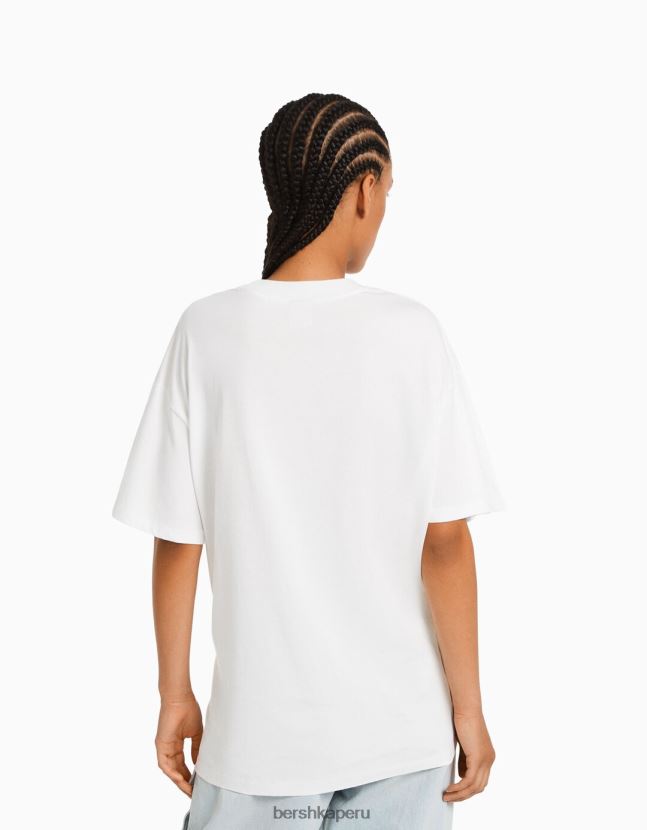 blanquecino Bershka mujer camiseta de manga corta con estampado 806J6B432