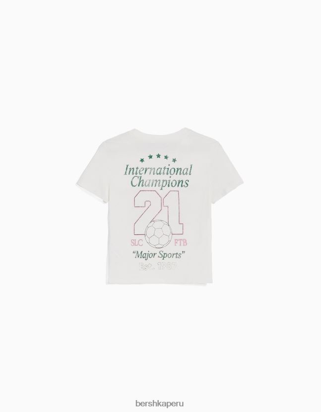 blanquecino Bershka mujer camiseta de manga corta con estampado 806J6B493
