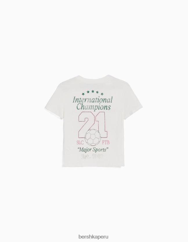 blanquecino Bershka mujer camiseta de manga corta con estampado 806J6B495