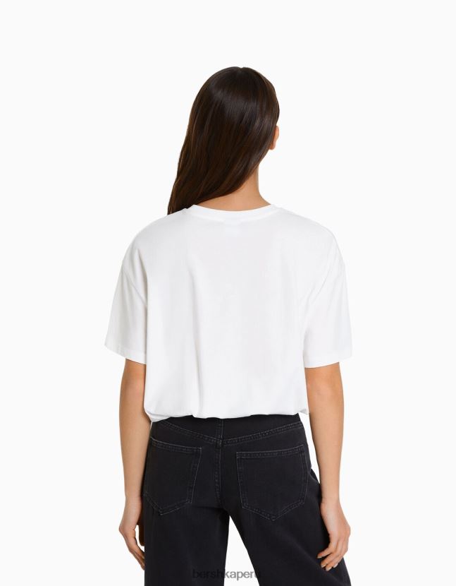 blanquecino Bershka mujer camiseta de manga corta con estampado 806J6B523
