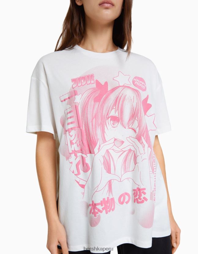 blanquecino Bershka mujer camiseta de manga corta con estampado 806J6B523