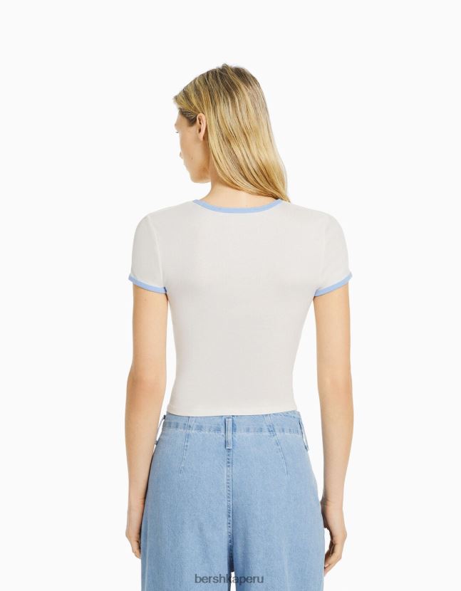 blanquecino Bershka mujer camiseta de manga corta con estampado 806J6B589