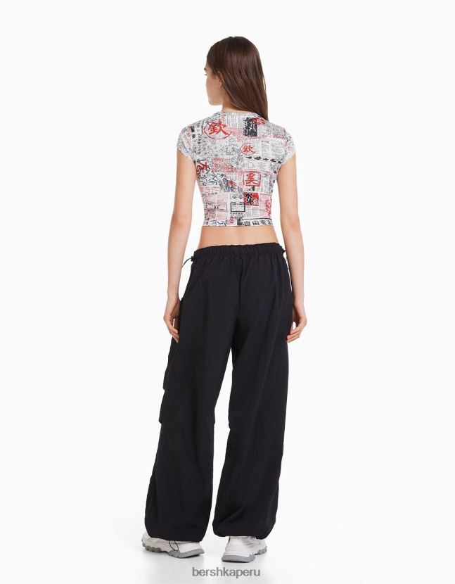 blanquecino Bershka mujer camiseta de manga corta con estampado 806J6B596