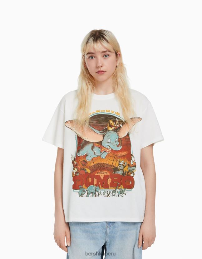 blanquecino Bershka mujer camiseta de manga corta con estampado de dumbo 806J6B298