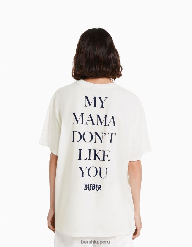 blanquecino Bershka mujer camiseta de manga corta con estampado de justin bieber 806J6B325