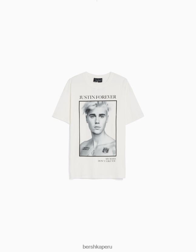 blanquecino Bershka mujer camiseta de manga corta con estampado de justin bieber 806J6B325