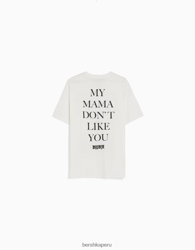 blanquecino Bershka mujer camiseta de manga corta con estampado de justin bieber 806J6B325