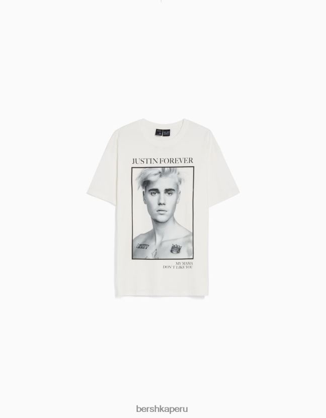blanquecino Bershka mujer camiseta de manga corta con estampado de justin bieber 806J6B472