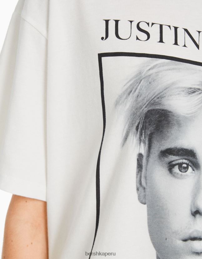 blanquecino Bershka mujer camiseta de manga corta con estampado de justin bieber 806J6B472