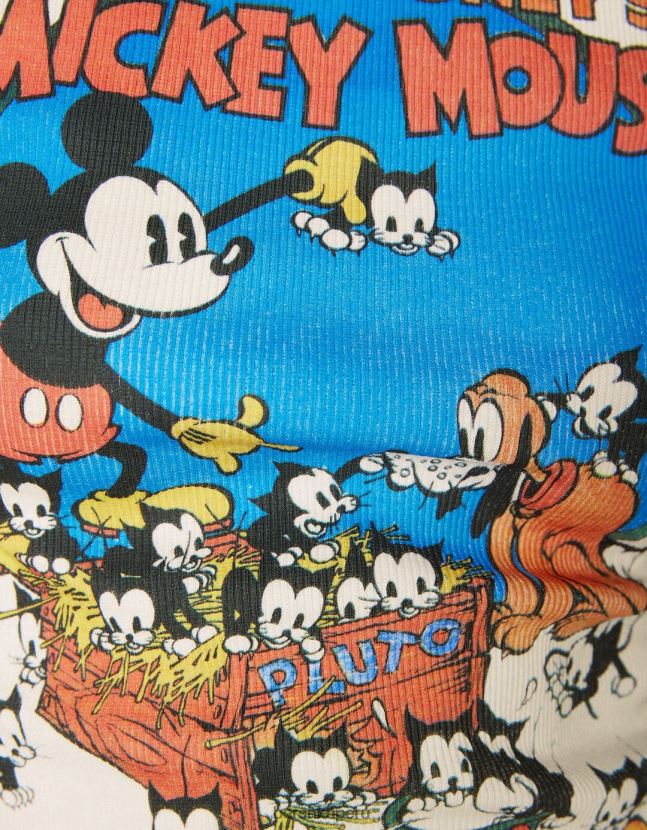 blanquecino Bershka mujer camiseta de manga corta con estampado de mickey mouse 806J6B580