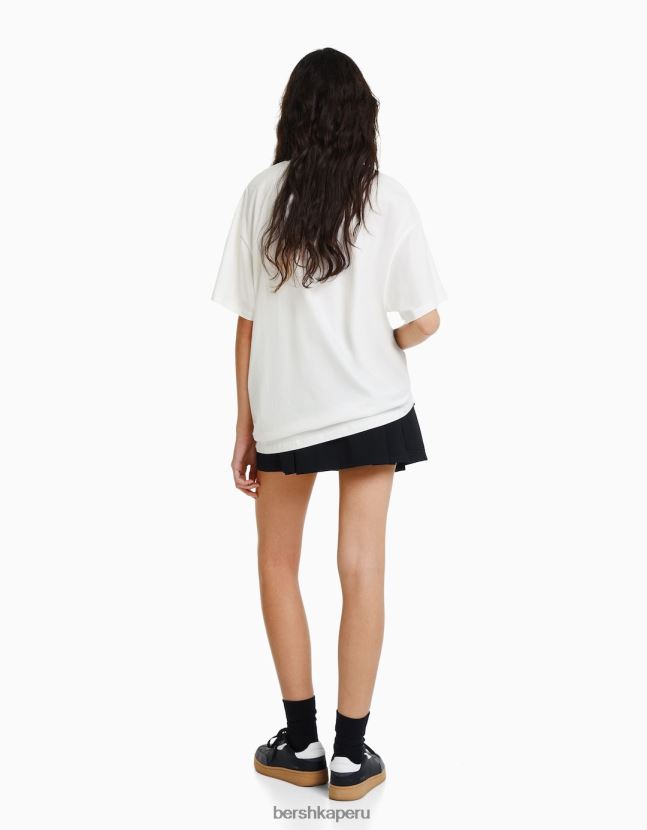 blanquecino Bershka mujer camiseta de manga corta con estampado de serie de arte 806J6B448