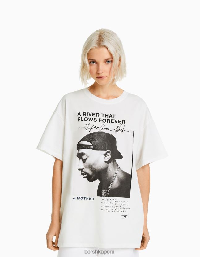 blanquecino Bershka mujer camiseta de manga corta con estampado de tupac 806J6B342