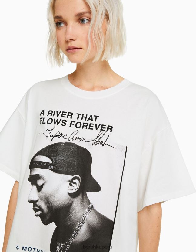 blanquecino Bershka mujer camiseta de manga corta con estampado de tupac 806J6B342