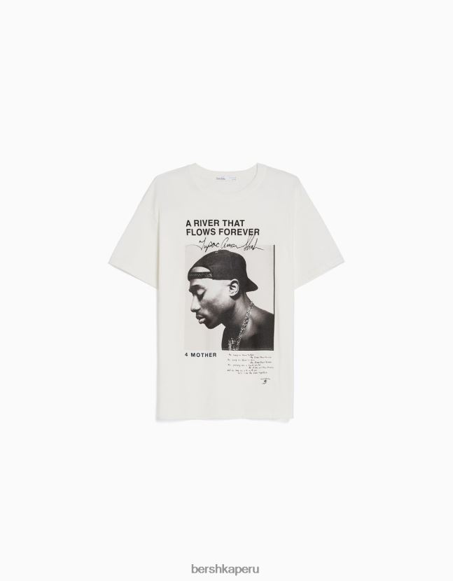 blanquecino Bershka mujer camiseta de manga corta con estampado de tupac 806J6B342