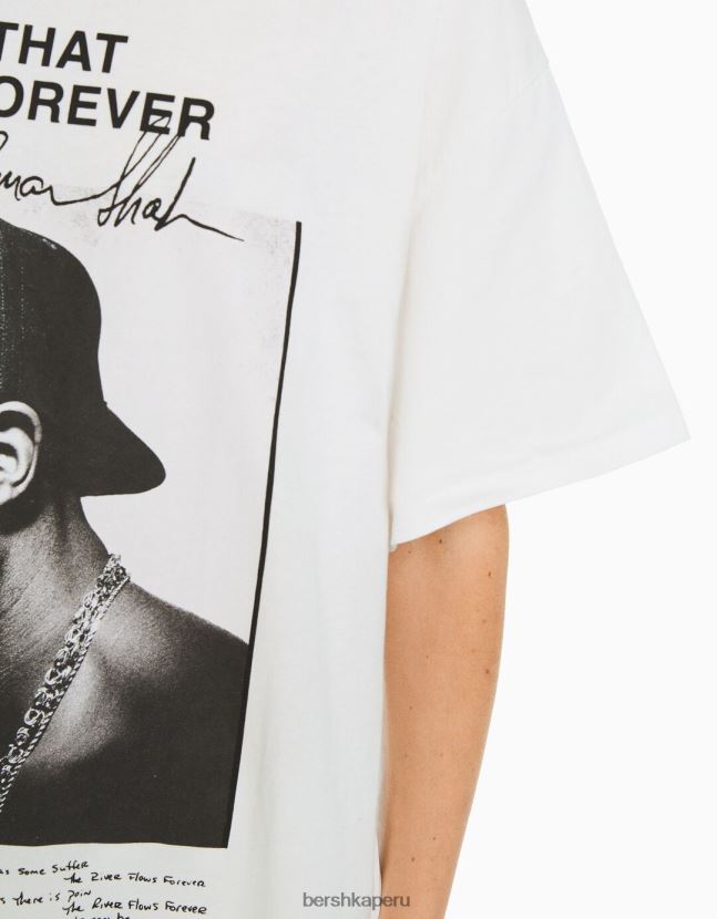 blanquecino Bershka mujer camiseta de manga corta con estampado de tupac 806J6B342