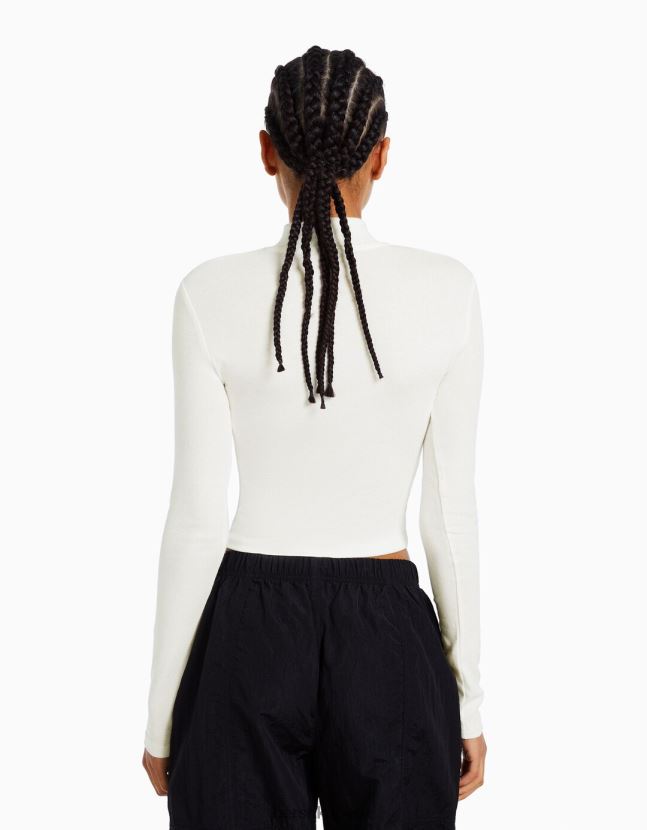blanquecino Bershka mujer camiseta de manga larga con cuello alto 806J6B407
