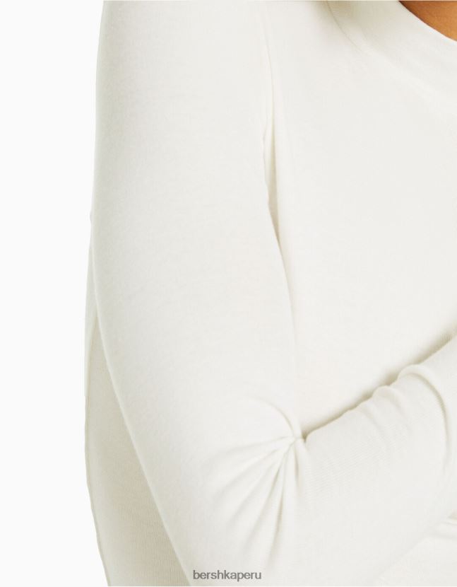 blanquecino Bershka mujer camiseta de manga larga con cuello alto 806J6B407