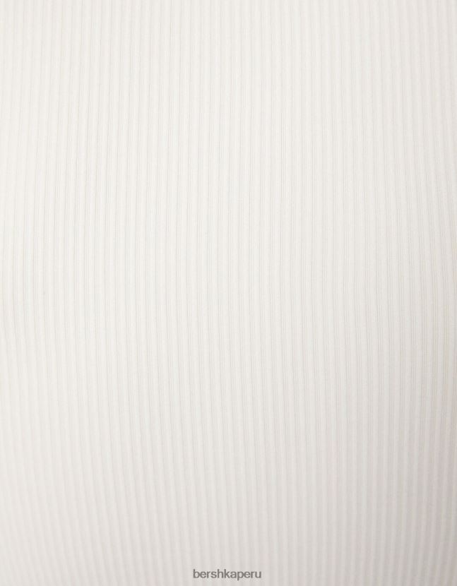 blanquecino Bershka mujer camiseta de manga larga sin costuras con detalle de corte lateral 806J6B355