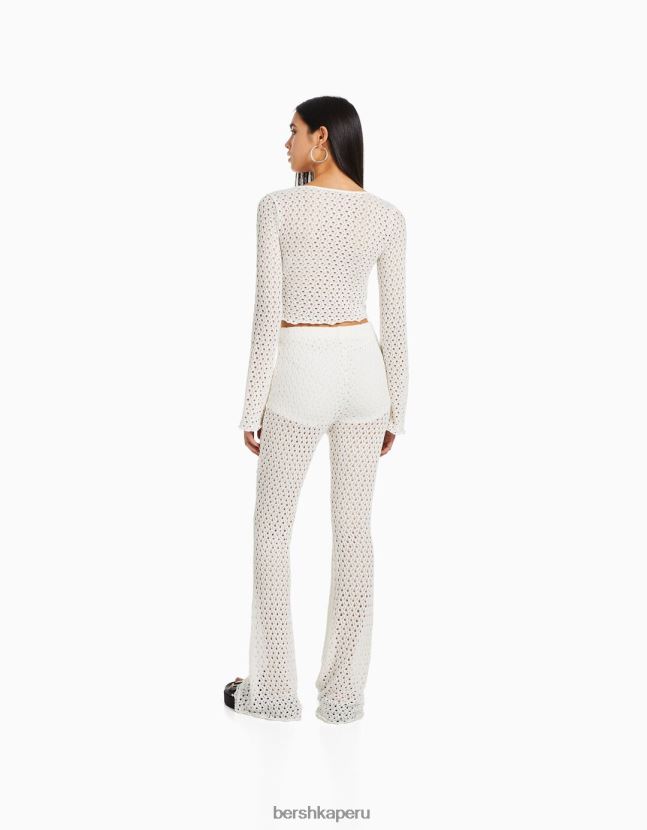 blanquecino Bershka mujer camiseta rústica de manga larga con detalle de lazo 806J6B423