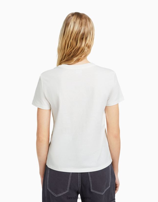 blanquecino Bershka mujer camiseta regular con estampado gráfico 806J6B503