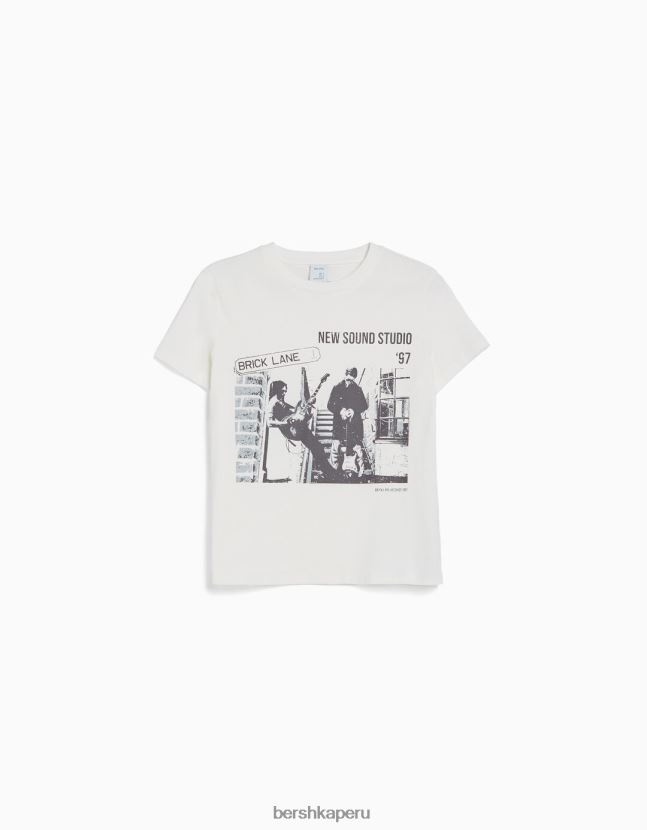 blanquecino Bershka mujer camiseta regular con estampado gráfico 806J6B503