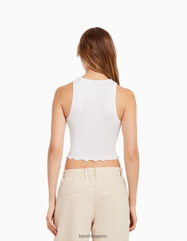 blanquecino Bershka mujer camiseta sin mangas de canalé estampada 806J6B629
