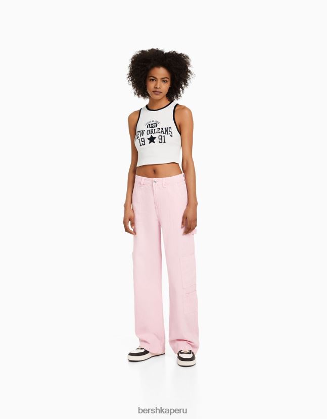 blanquecino Bershka mujer camiseta sin mangas del equipo universitario con la espalda abierta 806J6B608
