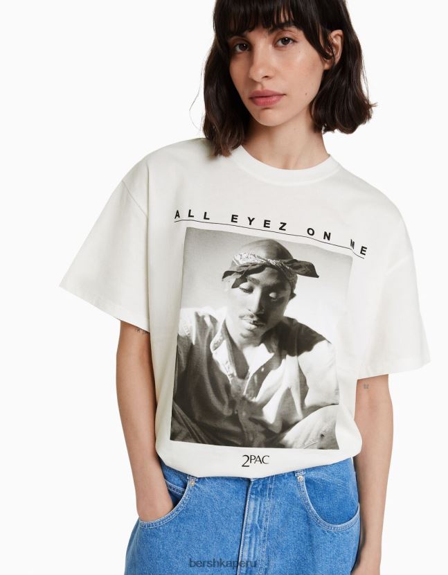 blanquecino Bershka mujer camiseta tupac de manga corta de ajuste regular 806J6B339