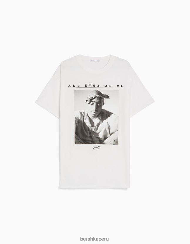 blanquecino Bershka mujer camiseta tupac de manga corta de ajuste regular 806J6B339