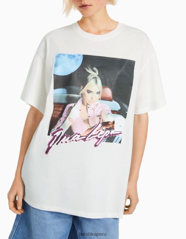 blanquecino Bershka mujer playera de manga corta con estampado dua lipa 806J6B483