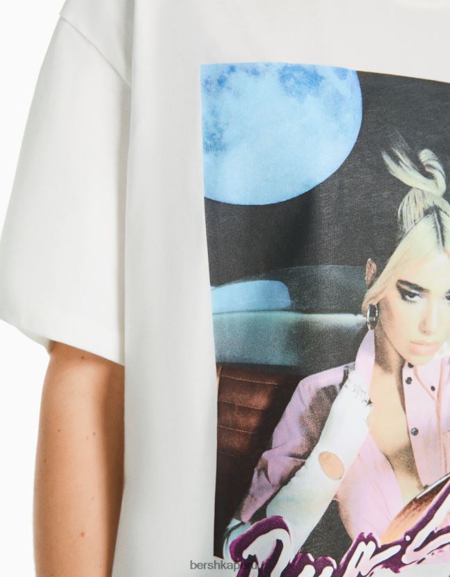 blanquecino Bershka mujer playera de manga corta con estampado dua lipa 806J6B483
