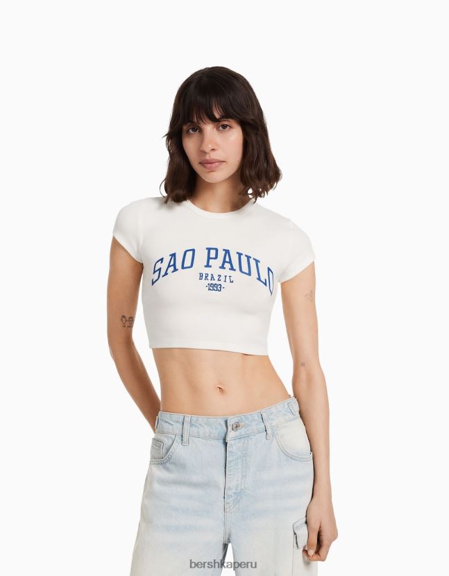 blanquecino Bershka mujer playera de manga corta estampada 806J6B490