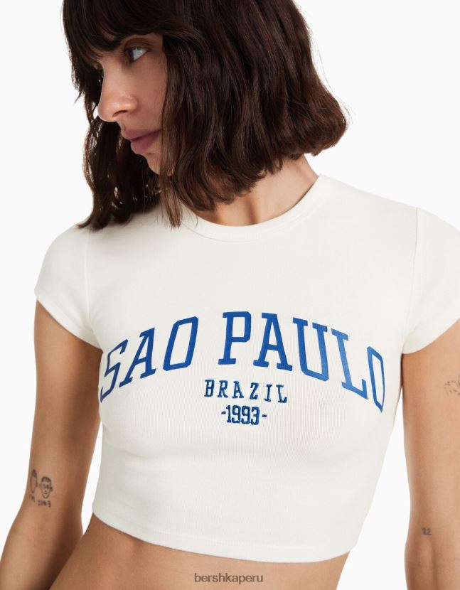 blanquecino Bershka mujer playera de manga corta estampada 806J6B490