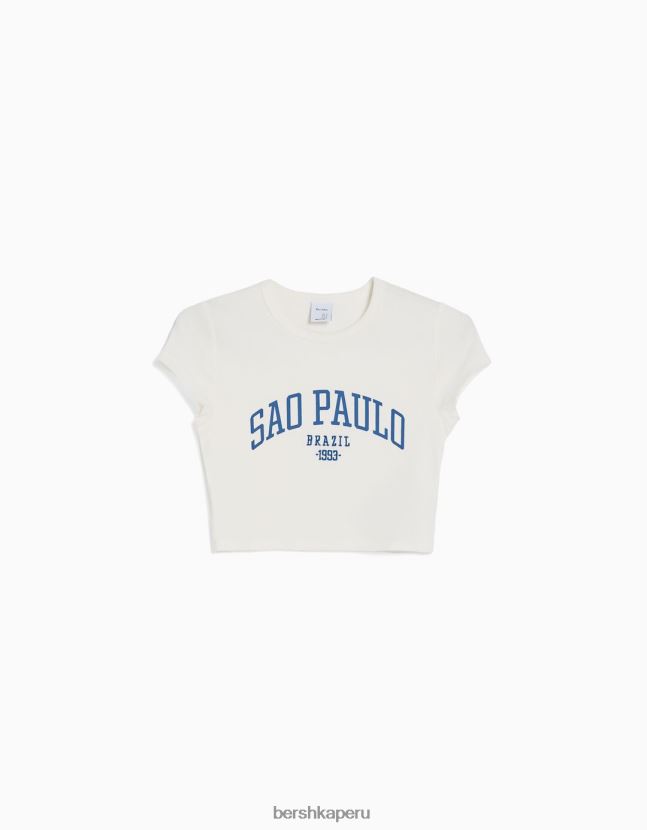 blanquecino Bershka mujer playera de manga corta estampada 806J6B490