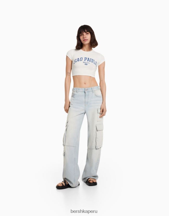 blanquecino Bershka mujer playera de manga corta estampada 806J6B491