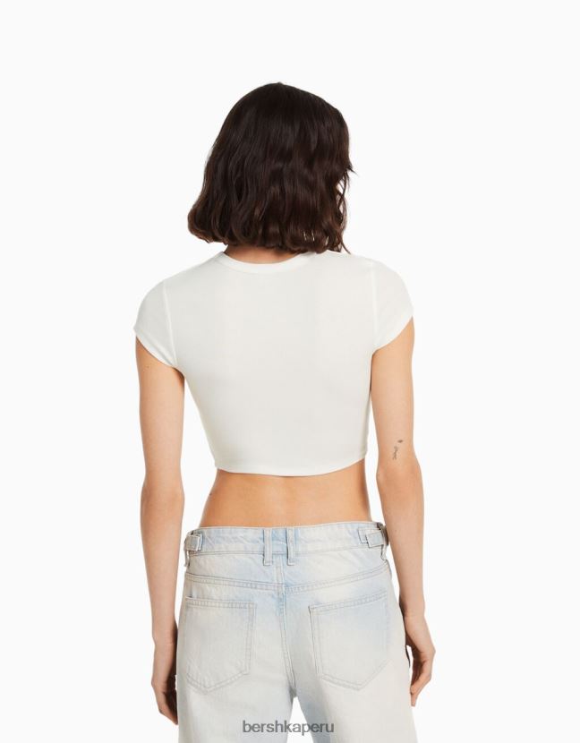 blanquecino Bershka mujer playera de manga corta estampada 806J6B491
