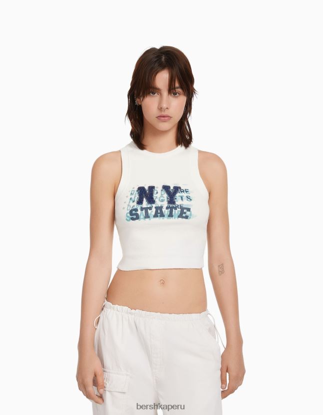 blanquecino Bershka mujer playera sin mangas con estampado de parches 806J6B610