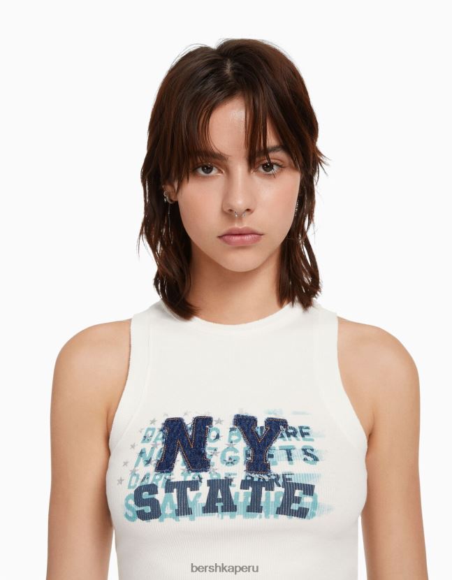 blanquecino Bershka mujer playera sin mangas con estampado de parches 806J6B610