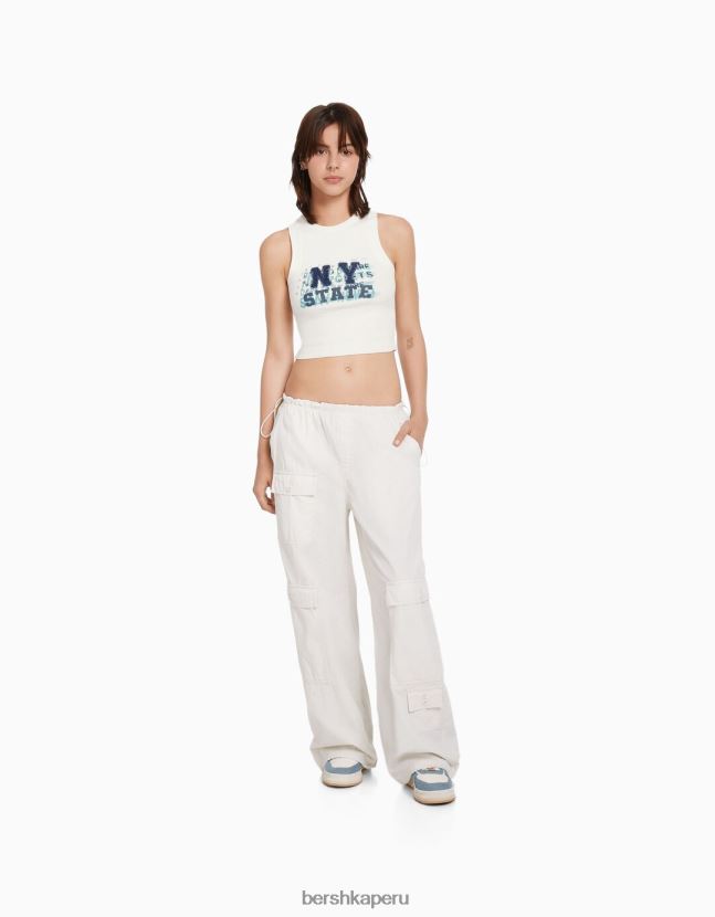 blanquecino Bershka mujer playera sin mangas con estampado de parches 806J6B610