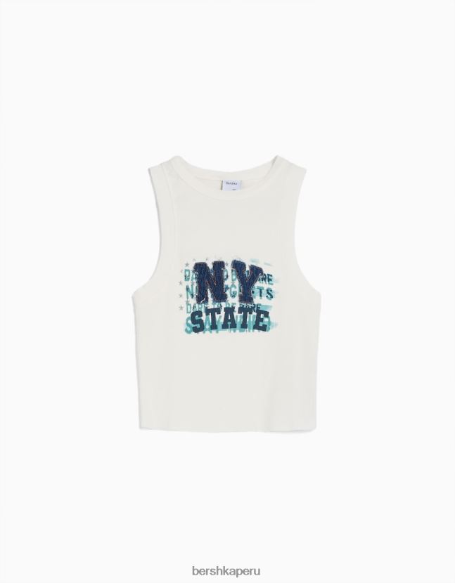 blanquecino Bershka mujer playera sin mangas con estampado de parches 806J6B610