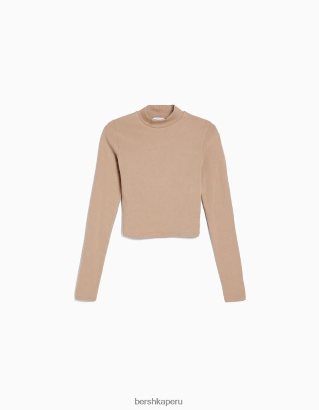 camello Bershka mujer camiseta de manga larga con cuello alto 806J6B411