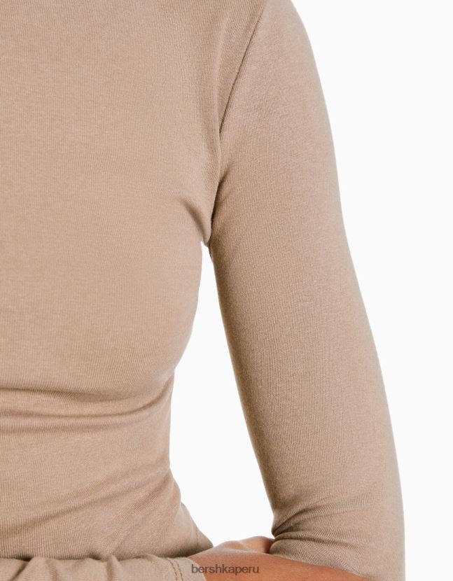 camello Bershka mujer camiseta de manga larga con cuello alto 806J6B411