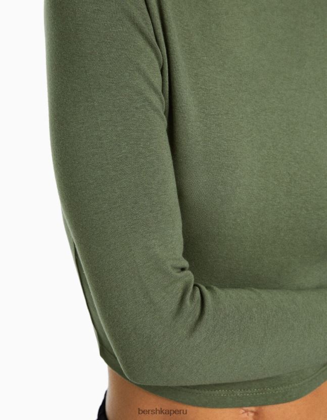 caqui Bershka mujer camiseta de manga larga con cuello alto 806J6B410