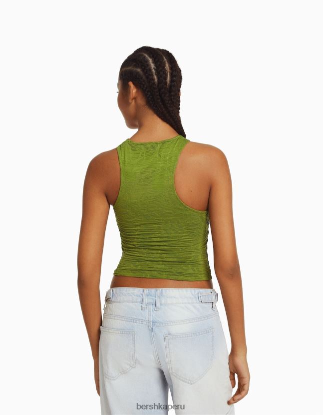 caqui Bershka mujer camiseta sin mangas texturizada con cuello de nadador 806J6B375